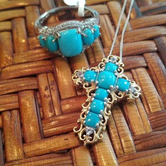 ARIZONA SLEEPING BEAUTY TURQUOISE, CAMBODIAN ZIRCON RING - Picture 6 of 8